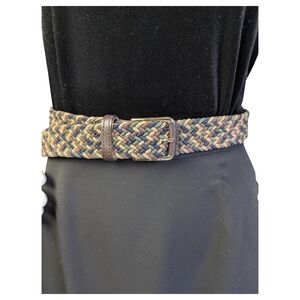 Vintage 90s Neutral Tone Woven Stretch Belt | Braided Boho Belt | Size M